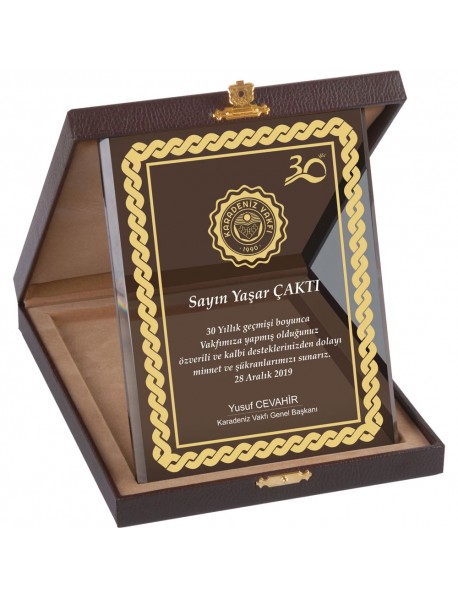 EKT-400 Deri Kutulu Kristal Plaket
